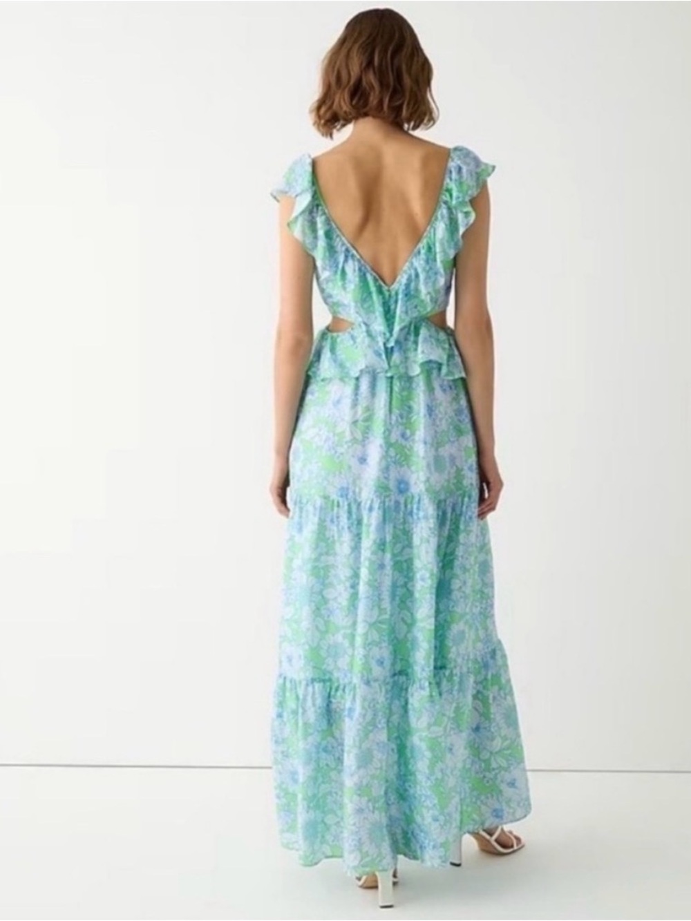 J. Crew Floral Ruffle Maxi Dress in Light Blue & Green - Picture 3 of 6